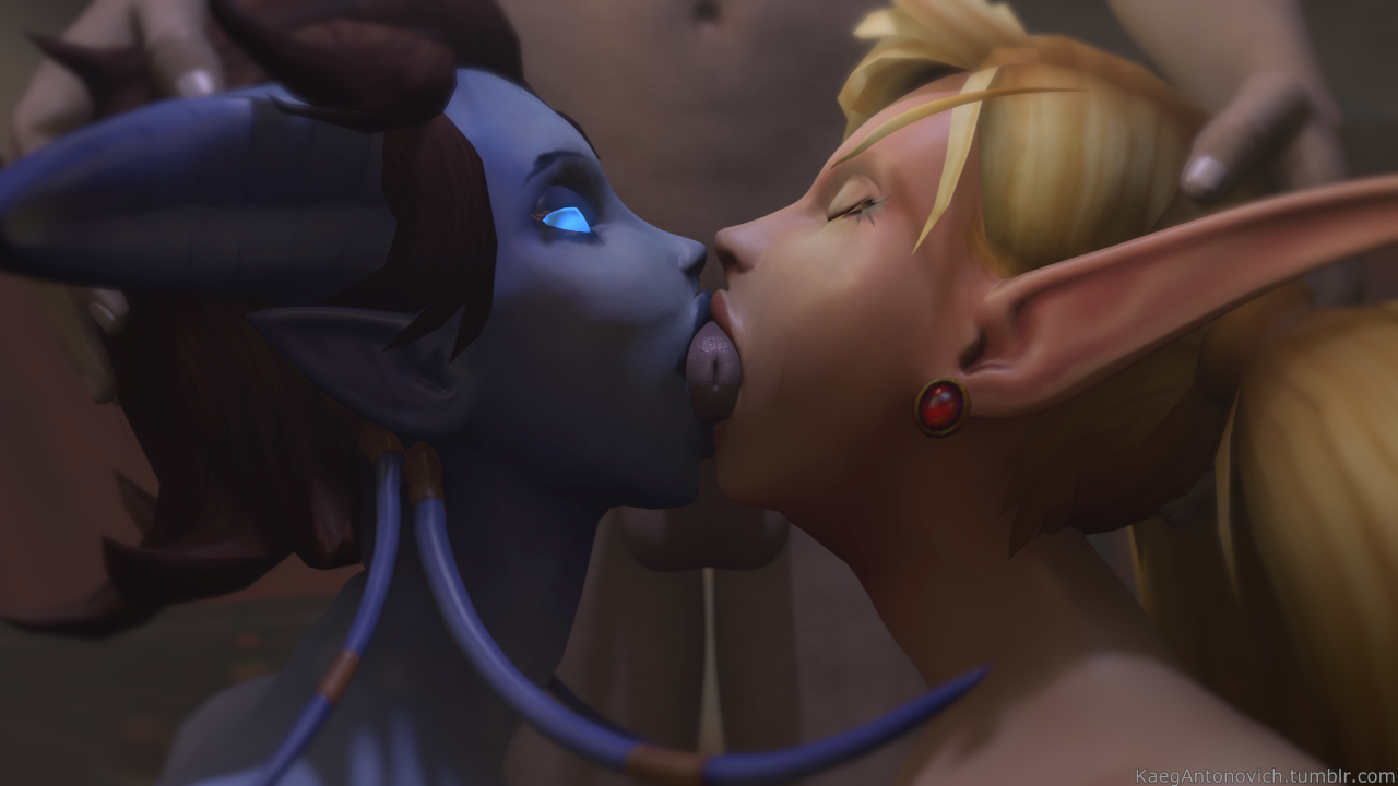 Draenei and Blood Elf double sucking.